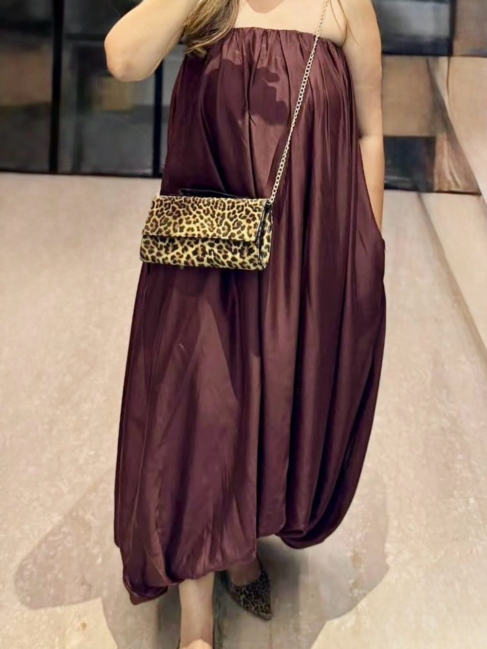 Zara Asymmetrical Strapless Maxi Dress in Deep Plum
